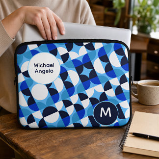 Blå Geometrisk Personlig Monogram Initial Laptop Fodral