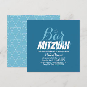 Blå Geometrisk Vit Bar Mitzvah Inbjudningar
