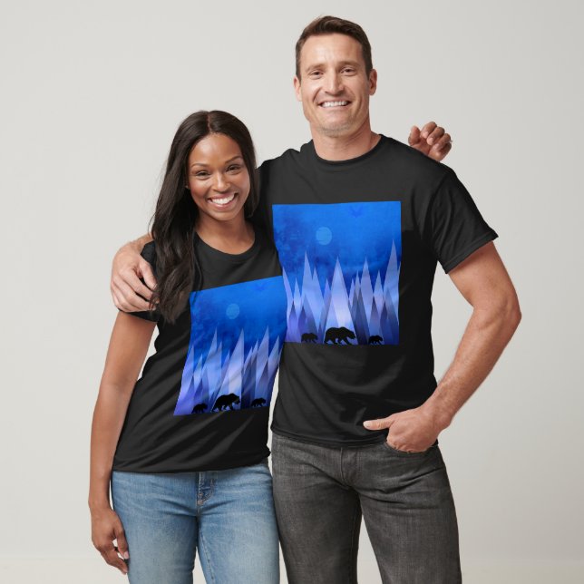 BLÅ GEOMETRISKA BJÖRNAR BERG T SHIRT (Unisex)