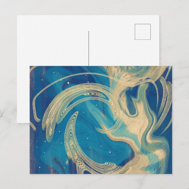 Blå geometriska färgglada abstrakta vågor     vykort (Fram/baksida)