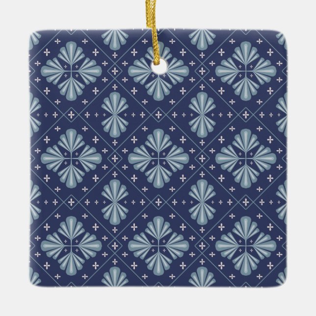 Blå geometriska former Mönster  Julgransprydnad Keramik (Framsida)
