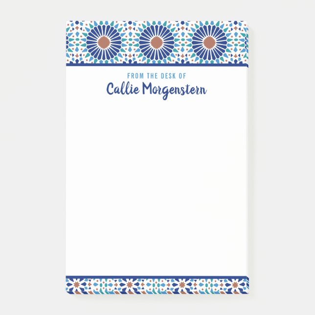 Blå geometriska Mönster-anpassningsbar efter det a Post-it Block (Framsida)