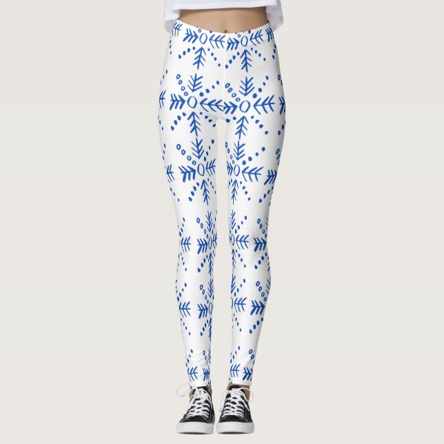 Blå geometriska symboler mönster leggings (Framsida)