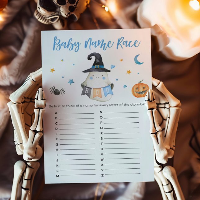 Blå Ghost Little Boo Baby Namn Tävling (Little Boo Baby Shower Baby Name Race Game)