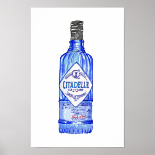 Blå Gin Botte Vatten Färg (färg) Poster