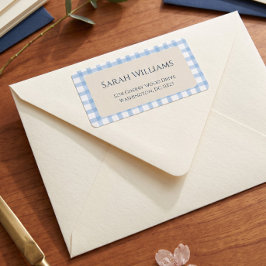 Blå Gingham Adressetikett