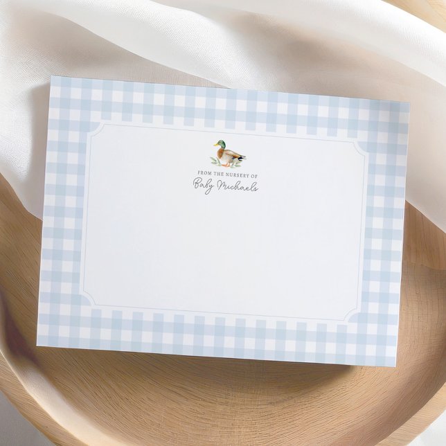 Blå Gingham Anka Baby Shower Tack för ditt kort (Skapare uppladdad)