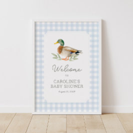 Blå Gingham Anka Baby Shower Välkomstskylt Poster