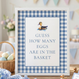 Blå Gingham Anka Hur Många Baby Shower Lek Poster