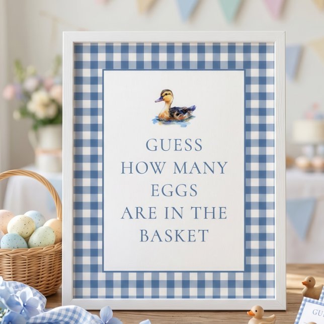 Blå Gingham Anka Hur Många Baby Shower Lek Poster (Skapare uppladdad)