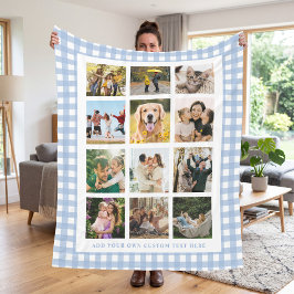 Blå Gingham Anpassad 12 Fotosammanställning Fleecefilt