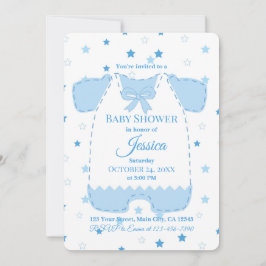 Blå Gingham Baby Boy Romper Stjärnor Baby Shower-i Inbjudningar