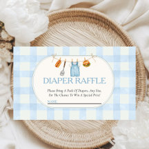 Blå Gingham Baby-Q Bebis Shower Blöja Lotteri