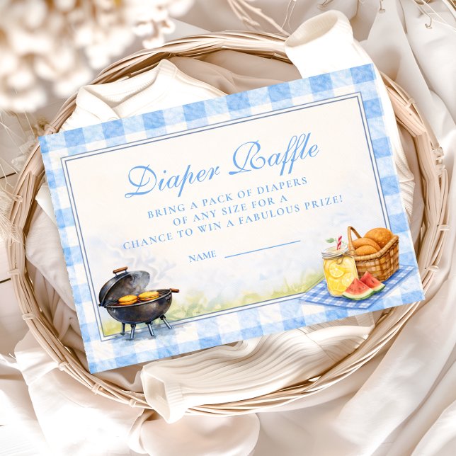 Blå Gingham Baby Q Diaper- lotteri Tilläggskort (Skapare uppladdad)