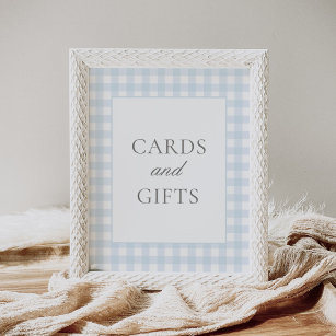 Blå Gingham Baby Shower Cards and Gifts Sign Poster