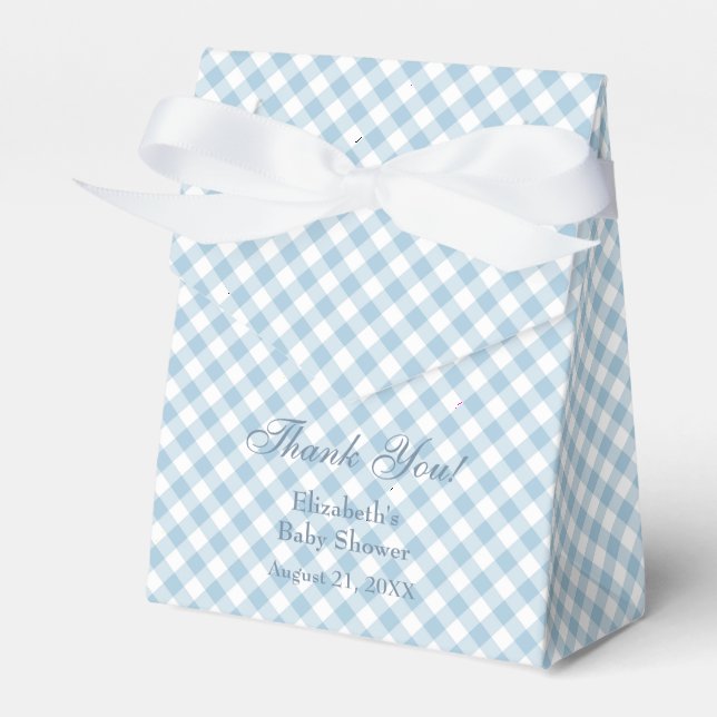 Blå Gingham Baby Shower Förmånslåda Presentaskar (Framsidan Sidan)