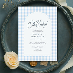Blå Gingham Baby Shower Inbjudningar