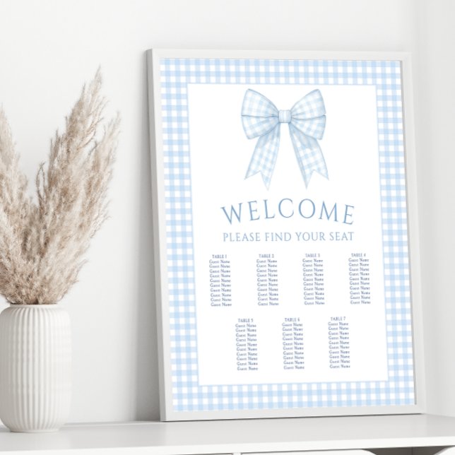 Blå gingham båge baby boy shower sittplatsschema poster (Skapare uppladdad)