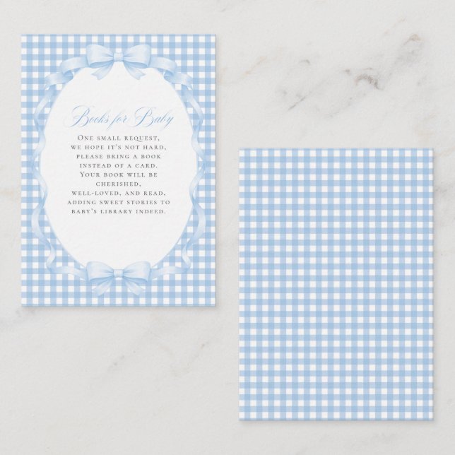 Blå Gingham Band Florala Böcker För Bebis Tilläggskort (Fram/baksida)