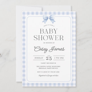 Blå Gingham Bebis Babyshower Inbjudan