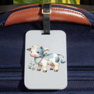 Blå Gingham Bebis Ko Pastell Bondgård Estetik Bagagebricka