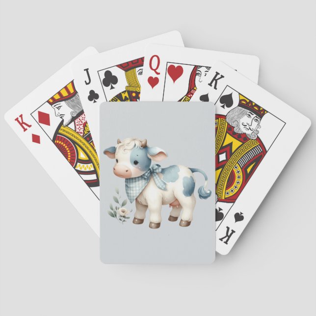 Blå Gingham Bebis Ko Pastell Bondgård Estetik Casinokort (Baksidan)