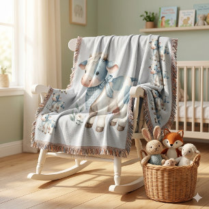 Blå Gingham Bebis Ko Pastell Bondgård Estetik Filt
