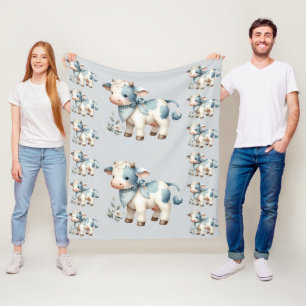 Blå Gingham Bebis Ko Pastell Bondgård Estetik Fleecefilt