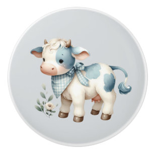 Blå Gingham Bebis Ko Pastell Bondgård Estetik Knopp