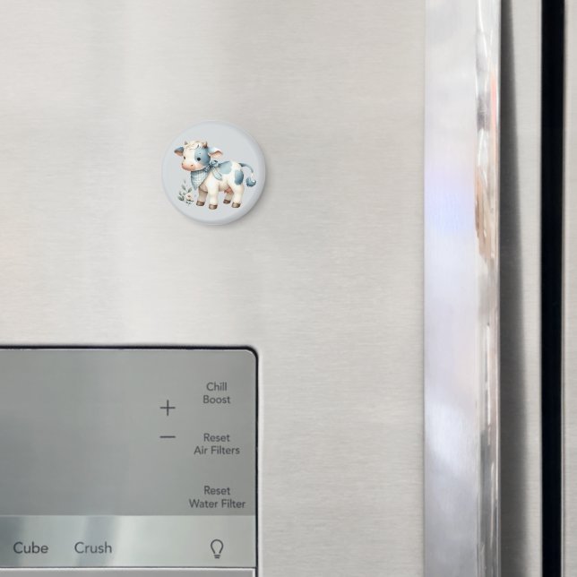 Blå Gingham Bebis Ko Pastell Bondgård Estetik Magnet (In Situ (Fridge))