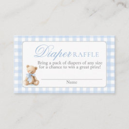 Blå Gingham Björn Baby shower Blöja Lotteri Kort