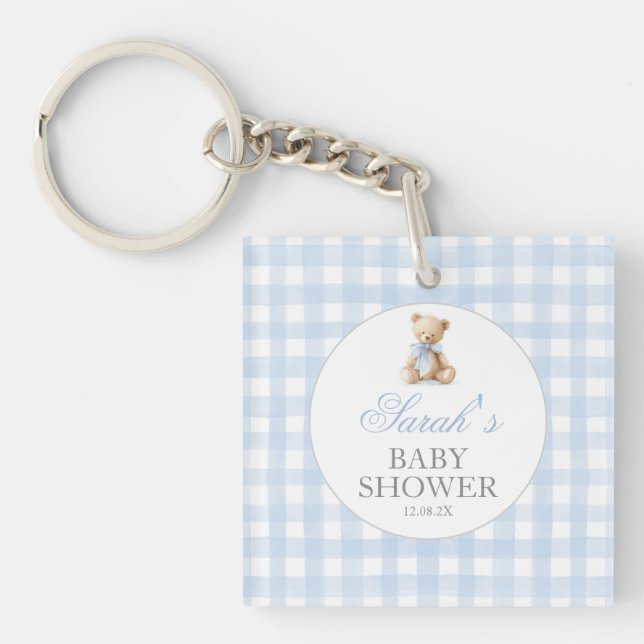 Blå Gingham Björn Bebis Shower (Framsidan)
