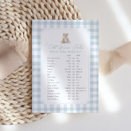 Blå Gingham Björn Bebis Shower Gamla Frus Skvaller Inbjudningar