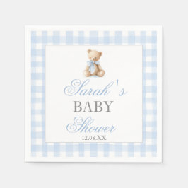Blå Gingham Björn Bebis Shower Pappersservett