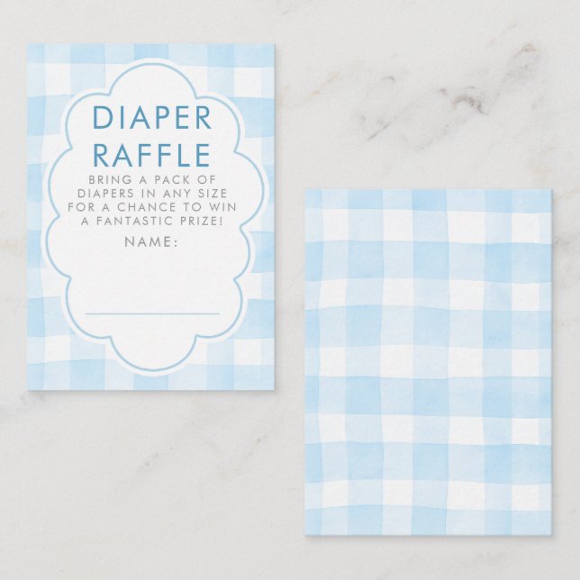 Blå Gingham blöja lotteri Baby Shower Biljetter Tilläggskort (Fram/baksida)