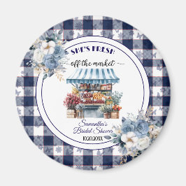 Blå Gingham Blommig Bröllopsfest favor Magnet