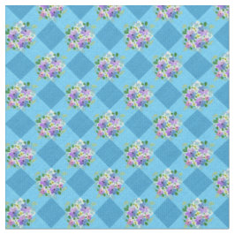 Blå Gingham Blommig Landsbygd Tyg