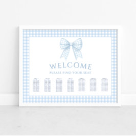 Blå gingham-boho babyduschdiagram poster