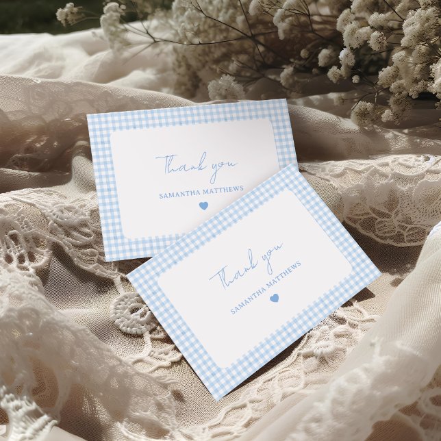 Blå Gingham Boho Pojke Baby Shower Tack Kort (Oh baby Boho Blue Gingham Boy Baby Shower Thank you card)
