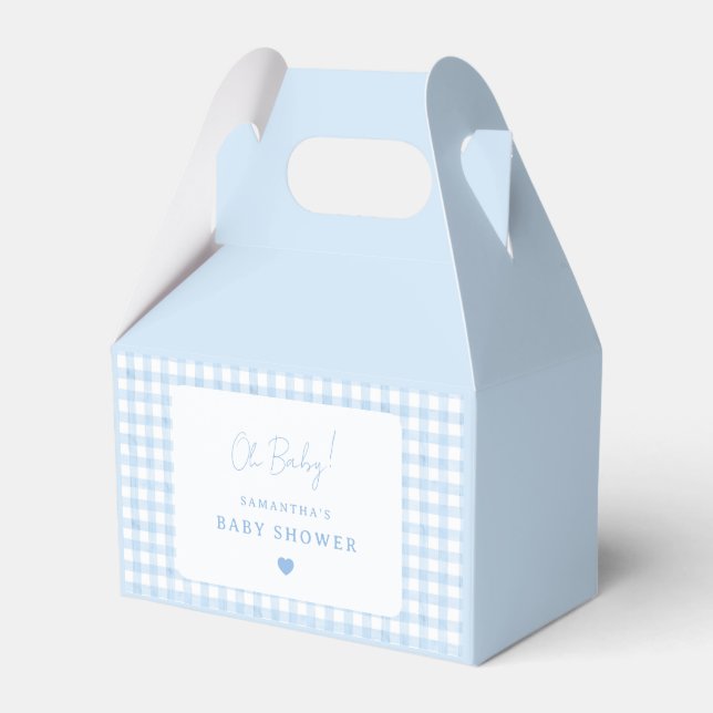 Blå Gingham Boho Watercolor Pojke Babyshower Presentaskar (Framsidan Sidan)