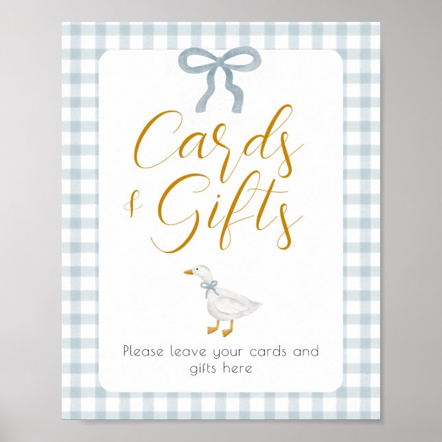 Blå Gingham Bordsskylt för Silly Goose Presentkort Poster (Framsidan)