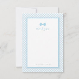 Blå gingham bowtie Baby dusch tackkort Tack Kort