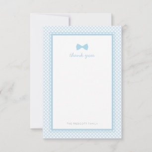 Blå gingham bowtie Baby dusch tackkort Tack Kort