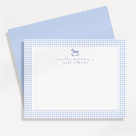 Blå Gingham Boy-Personlig Nursery-anteckningskort Meddelande