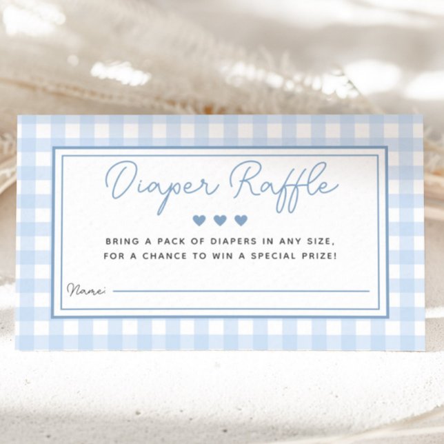 Blå Gingham Boy Shower Raffle Card Tilläggskort (Blue Gingham Boy Baby Shower Diaper Raffle Card)