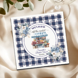 Blå Gingham Bröllopsfest bort från marknaden Blomm Pappersservett