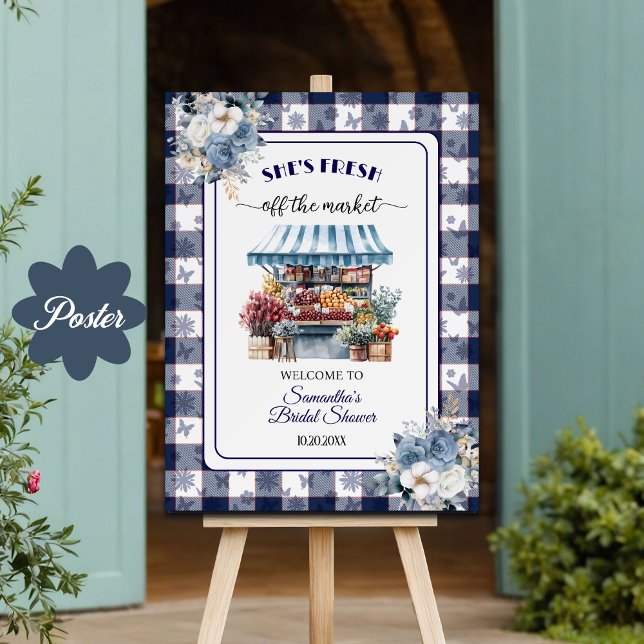 Blå Gingham Bröllopsfest utanför Marknaden  Poster (Skapare uppladdad)
