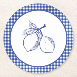 Blå Gingham Citron Sommarnöjes Pappersservis Underlägg Papper Rund