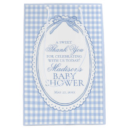 Blå Gingham Coquette Bow Baby Shower-presenter