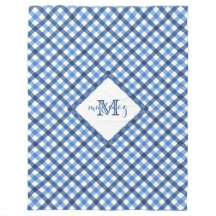 Blå gingham diamant monogram namn fleece filtar